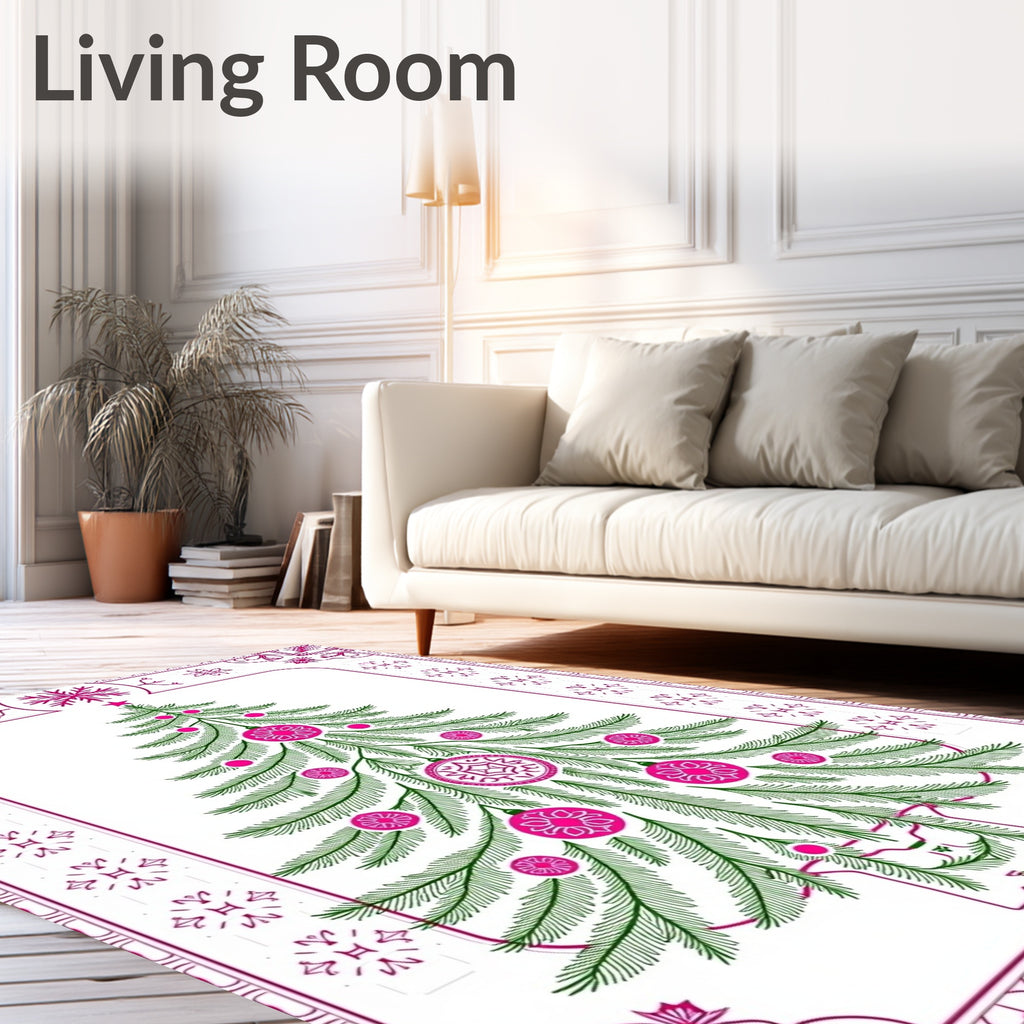 Festive Pink Green Christmas Tree Rug