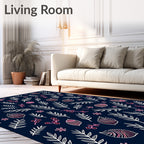 Navy Blue Botanical Berry Branch Rug