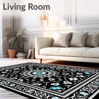 Global Floral Geometric Black Rug