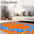 Blue Floral Swirl Ornate Vintage Design Rug