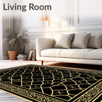 Intricate Geometric Black Gold Patterned Rug