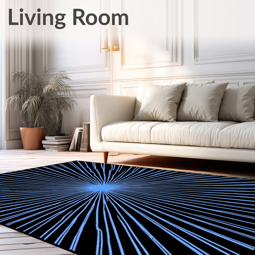 Abstract Sun Burst Blue Pattern Rug