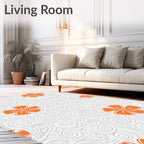 Floral Swirls Orange Gray Pattern Rug