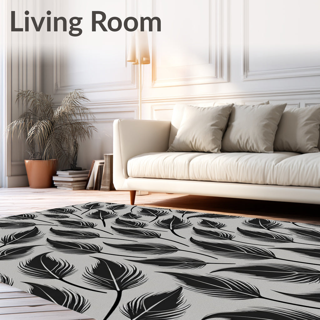 Black Feather Pattern Texture Rug
