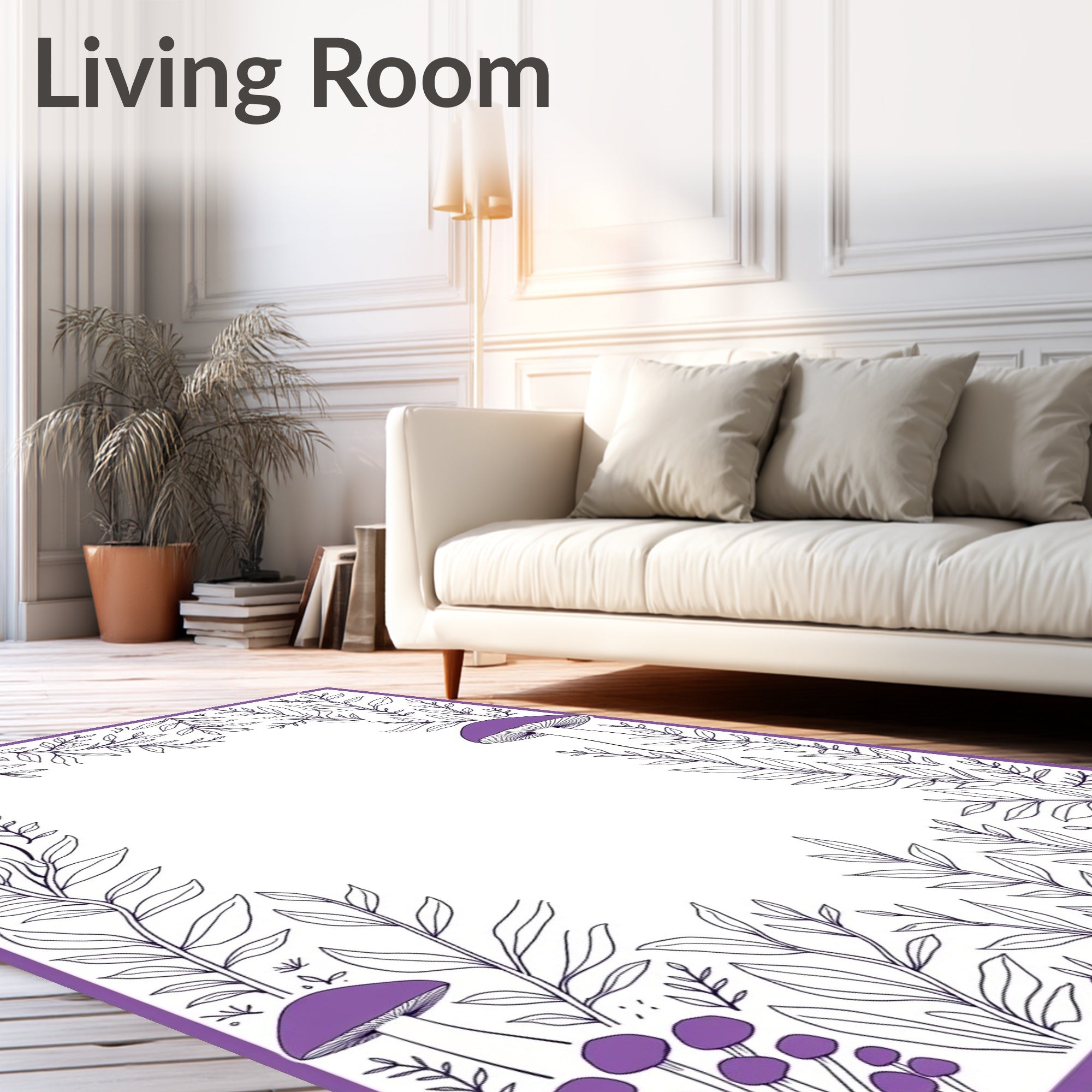 Purple Mushroom Leaf Border Design Rug