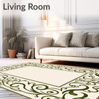 Elegant Green Floral Scroll Border Design Rug