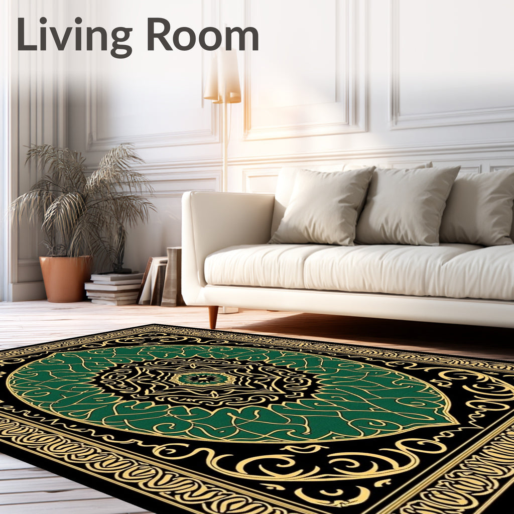 Emerald Black Golden Intricate Medallion Rug