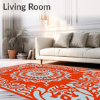 Orange Mandala Folk Art Pattern Rug