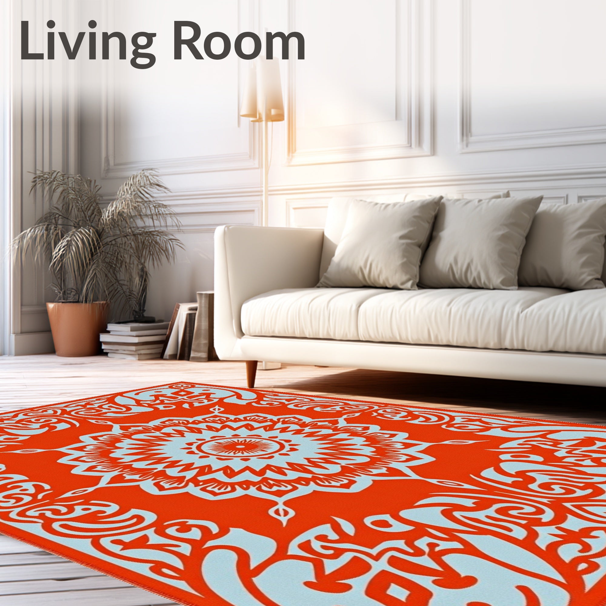 Orange Mandala Folk Art Pattern Rug