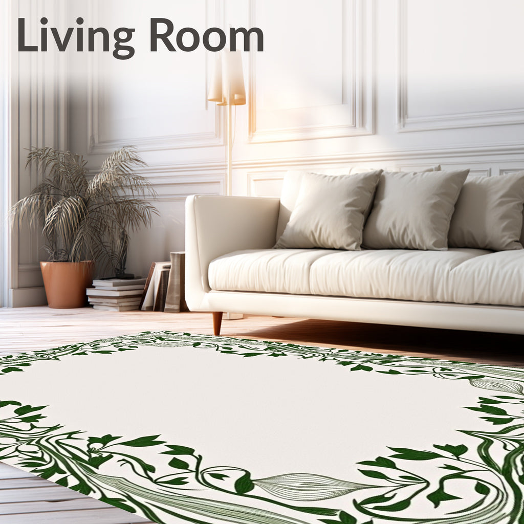 Art Nouveau Dark Green Floral Border Rug