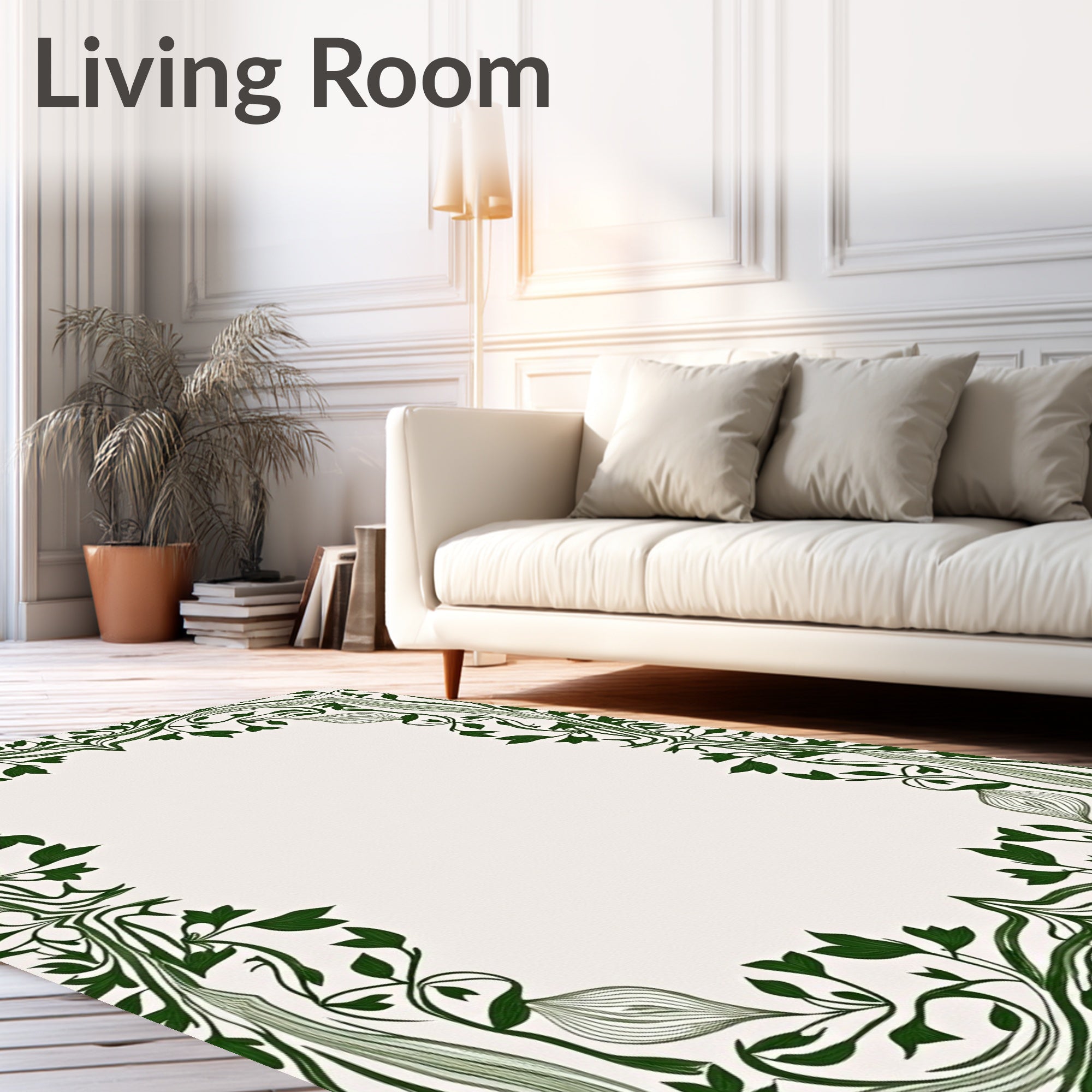 Art Nouveau Dark Green Floral Border Rug