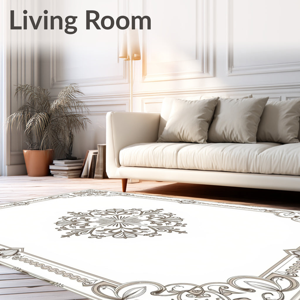Ornate Floral Scrollwork Border Design Rug