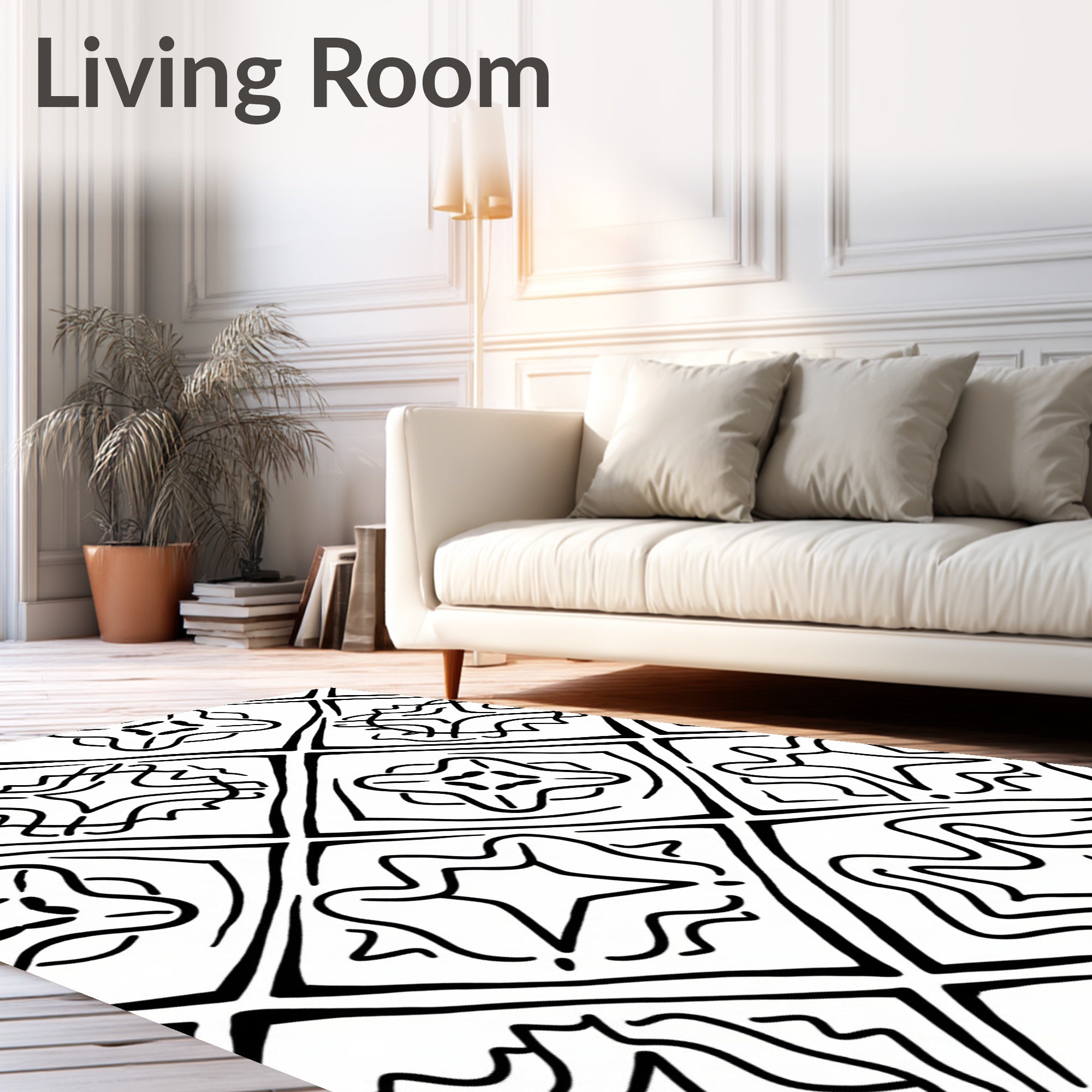 Abstract Black White Geometric Diamonds Rug