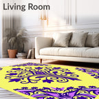 Vibrant Purple Yellow Floral Pattern Rug