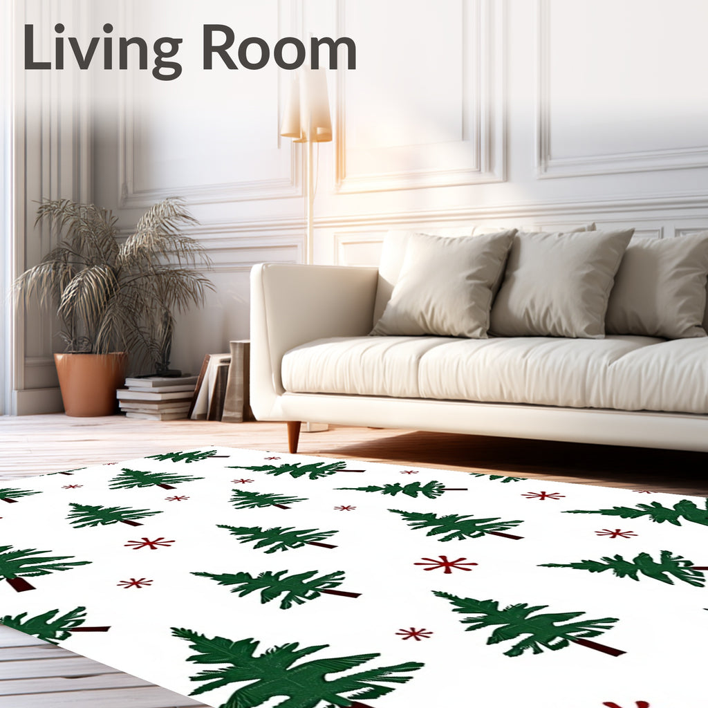 Festive Deep Green Pine Trees Rug
