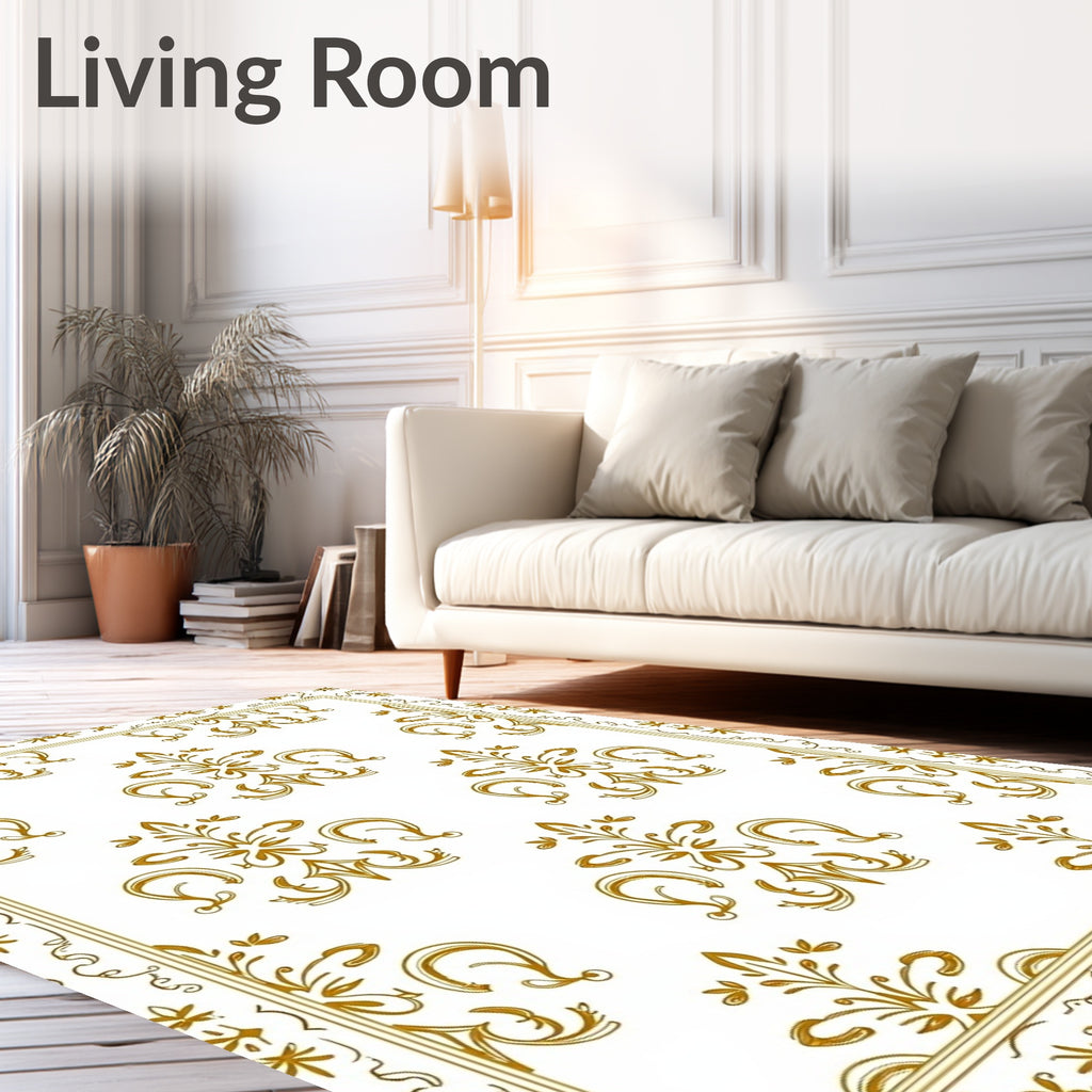 Gold Vintage Floral Flourish Pattern Rug