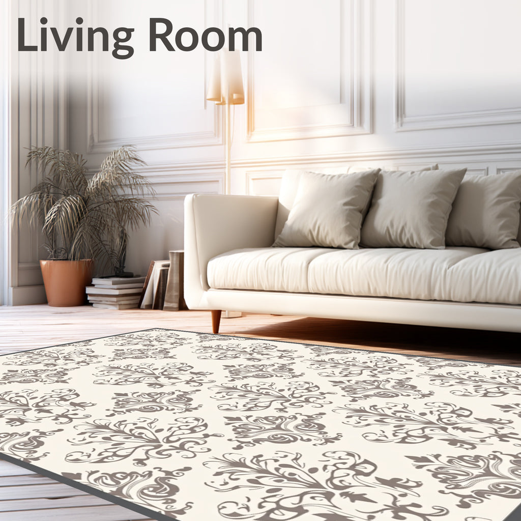 Classic Beige Damask Patterned Rug