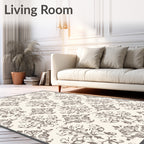Classic Beige Damask Patterned Rug
