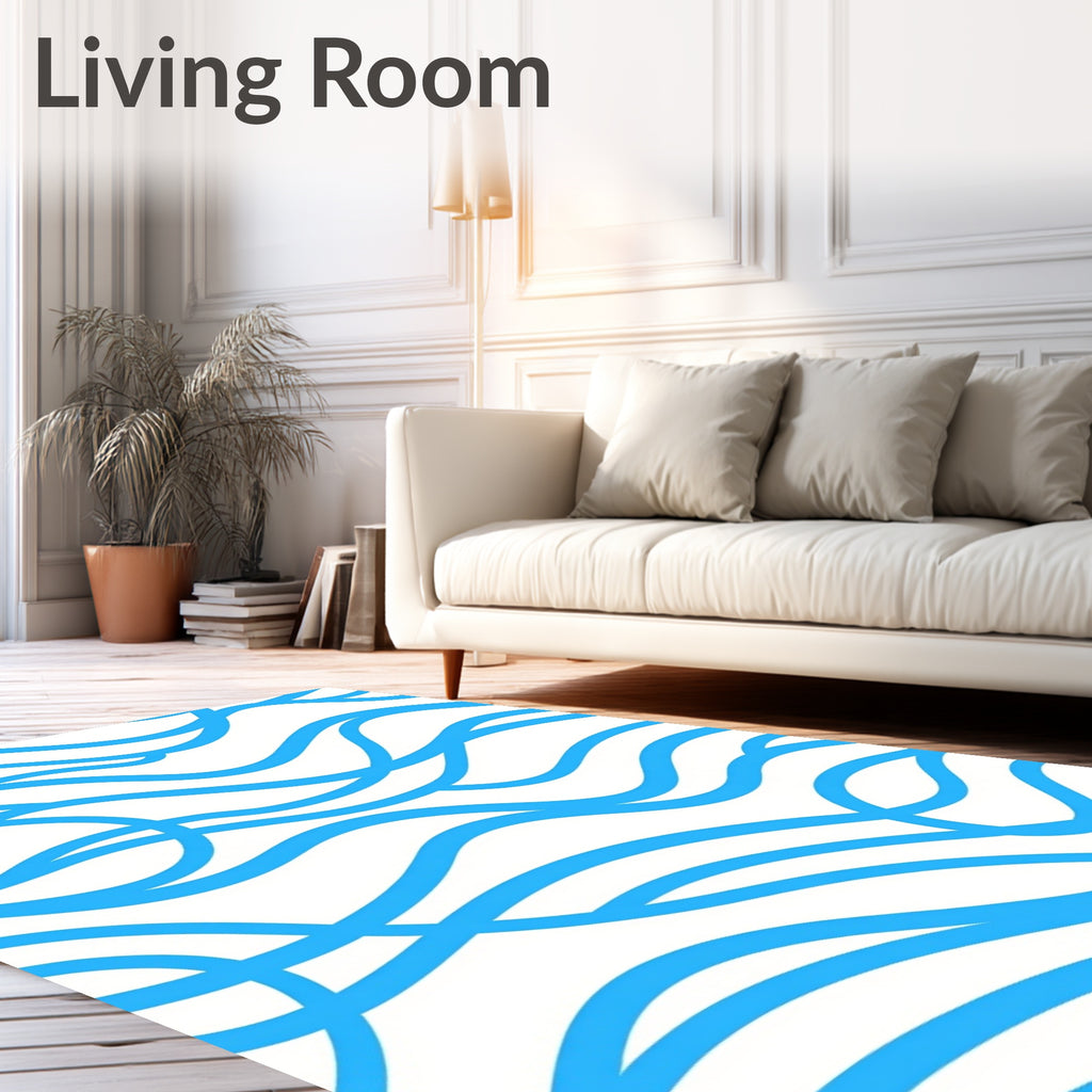 Abstract Blue Wave Pattern Rug