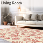 Red Floral Line Art Pattern Rug