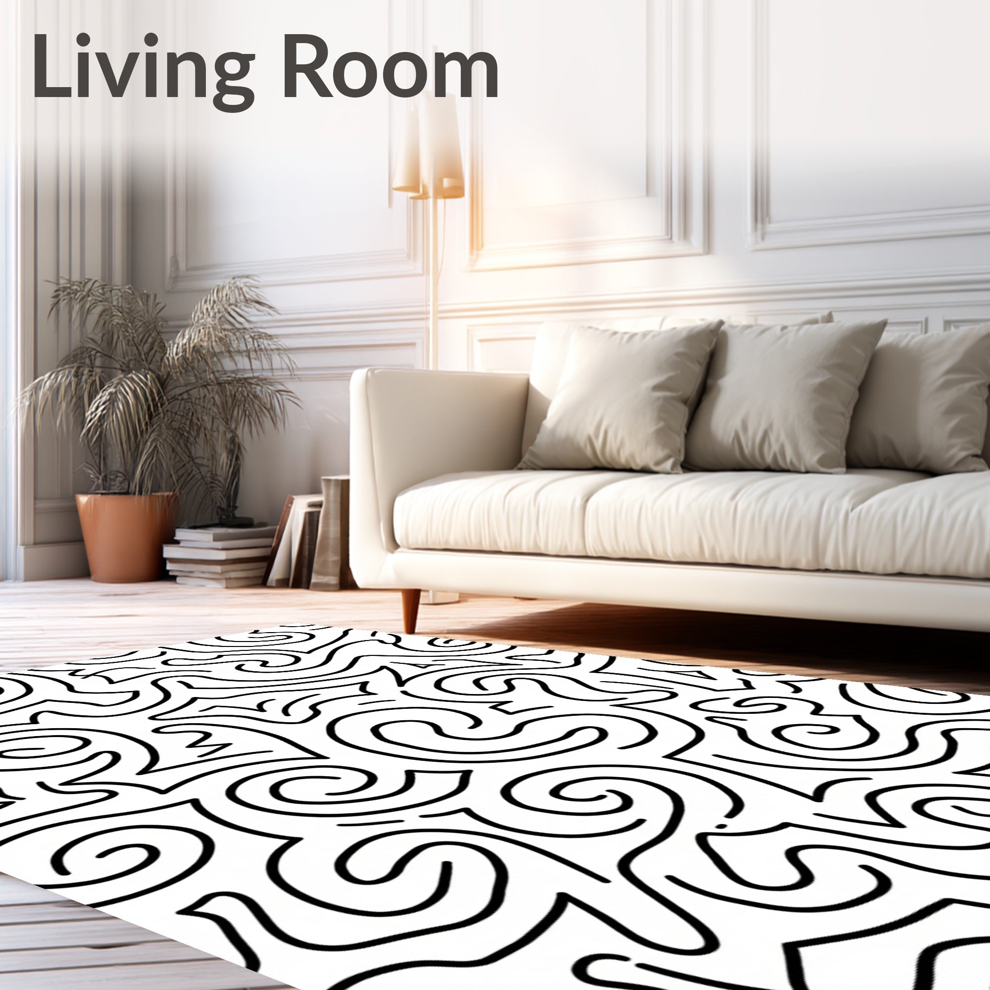 Abstract Swirls Organic Line Art Pattern Rug