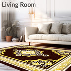 Ornate Brown Gold Geometric Art Rug