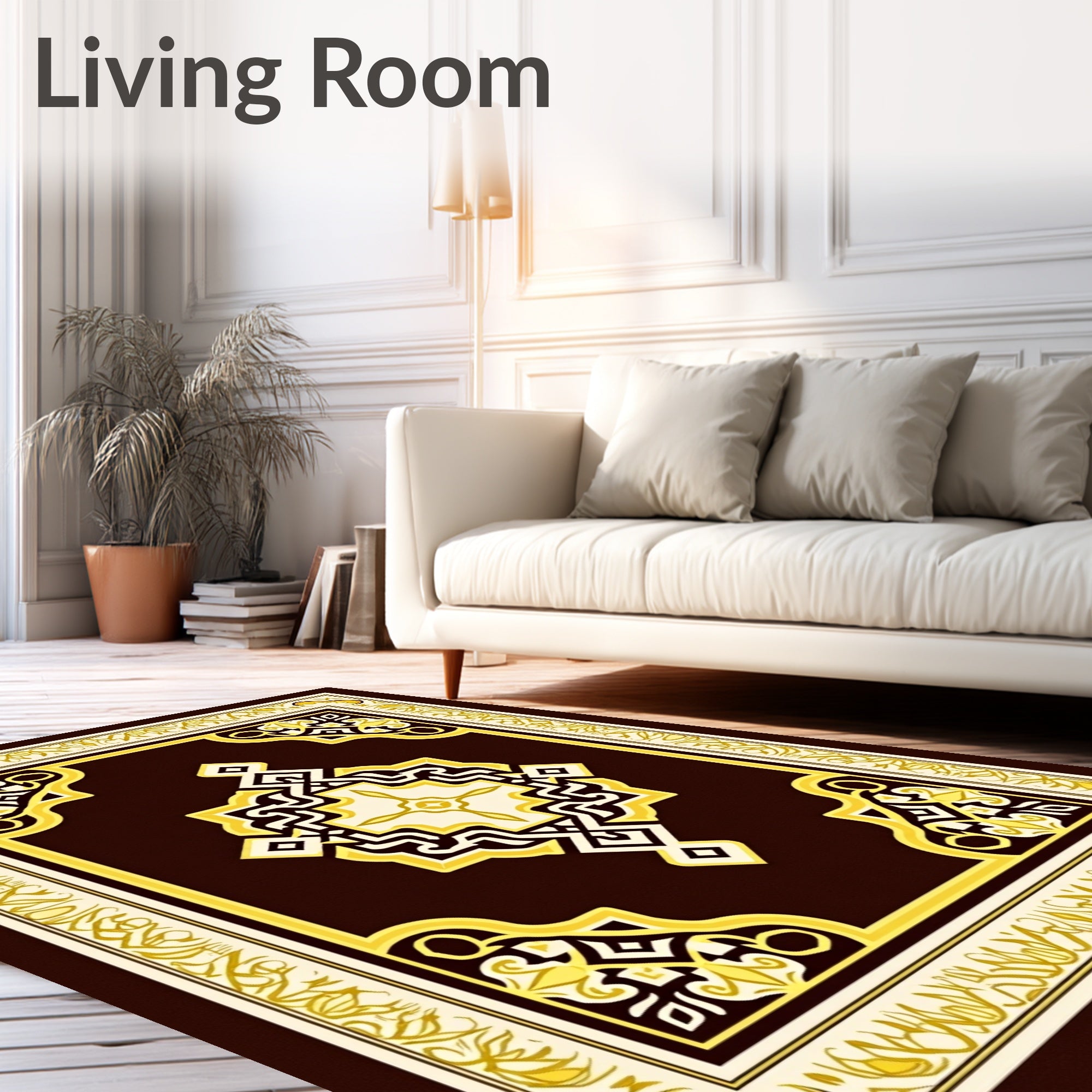 Ornate Brown Gold Geometric Art Rug