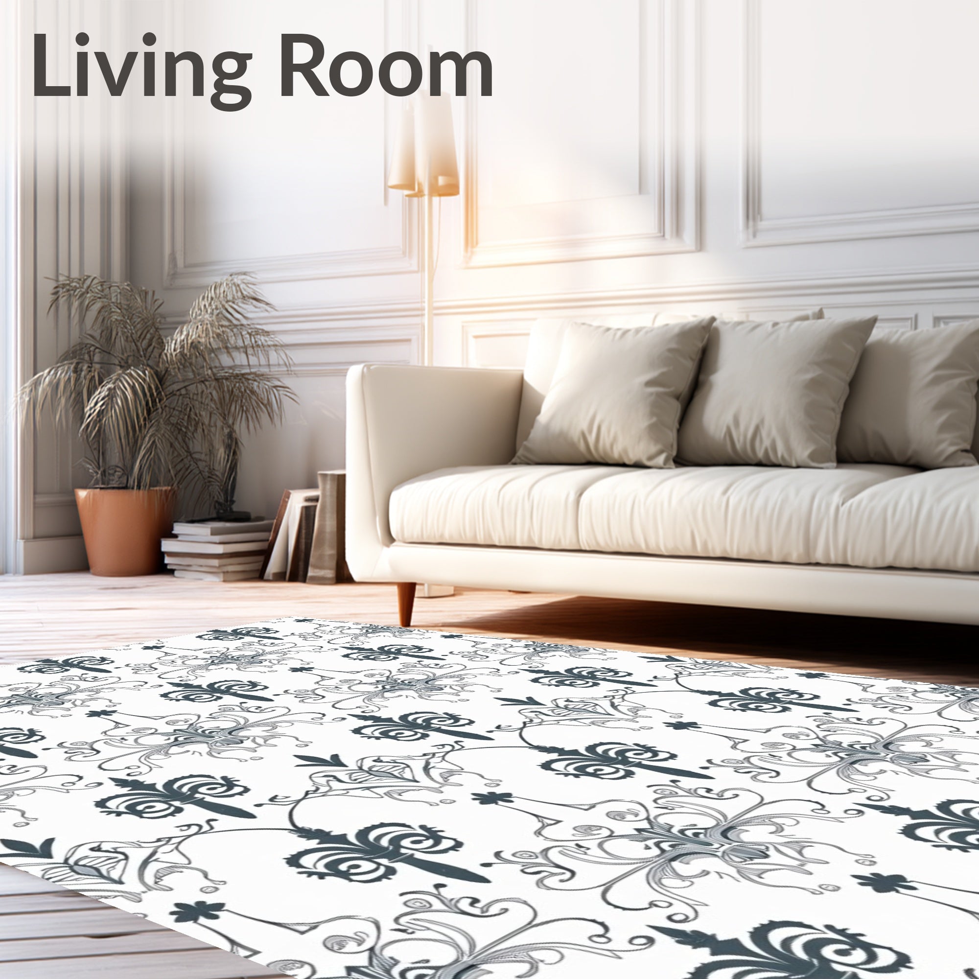 Dark Gray Ornate Scroll Pattern Rug