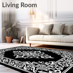 Intricate White Floral Border Design Rug