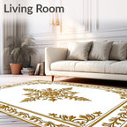Ornate Gold Swirl Floral Border Rug