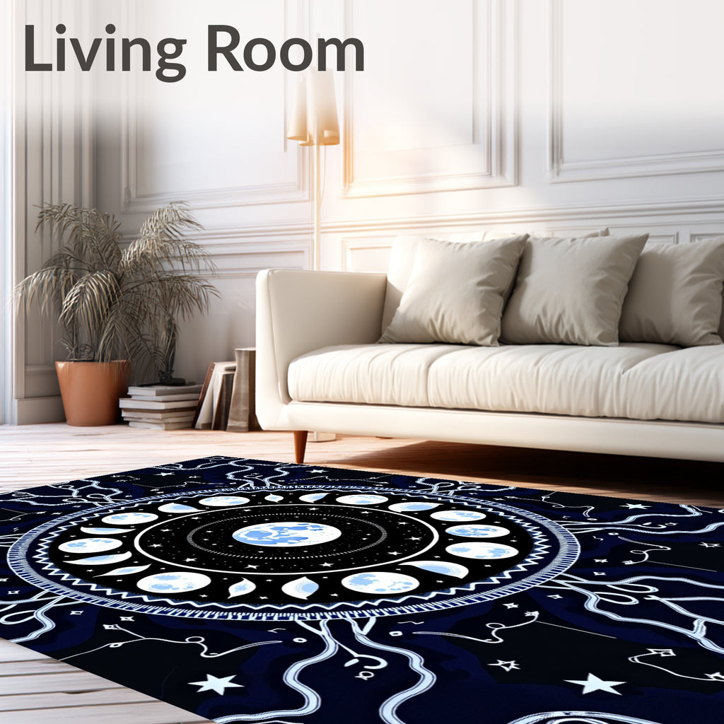 Celestial Moon Phases Mandala Design Rug
