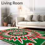 Bold Red Green Geometric Sun Rug