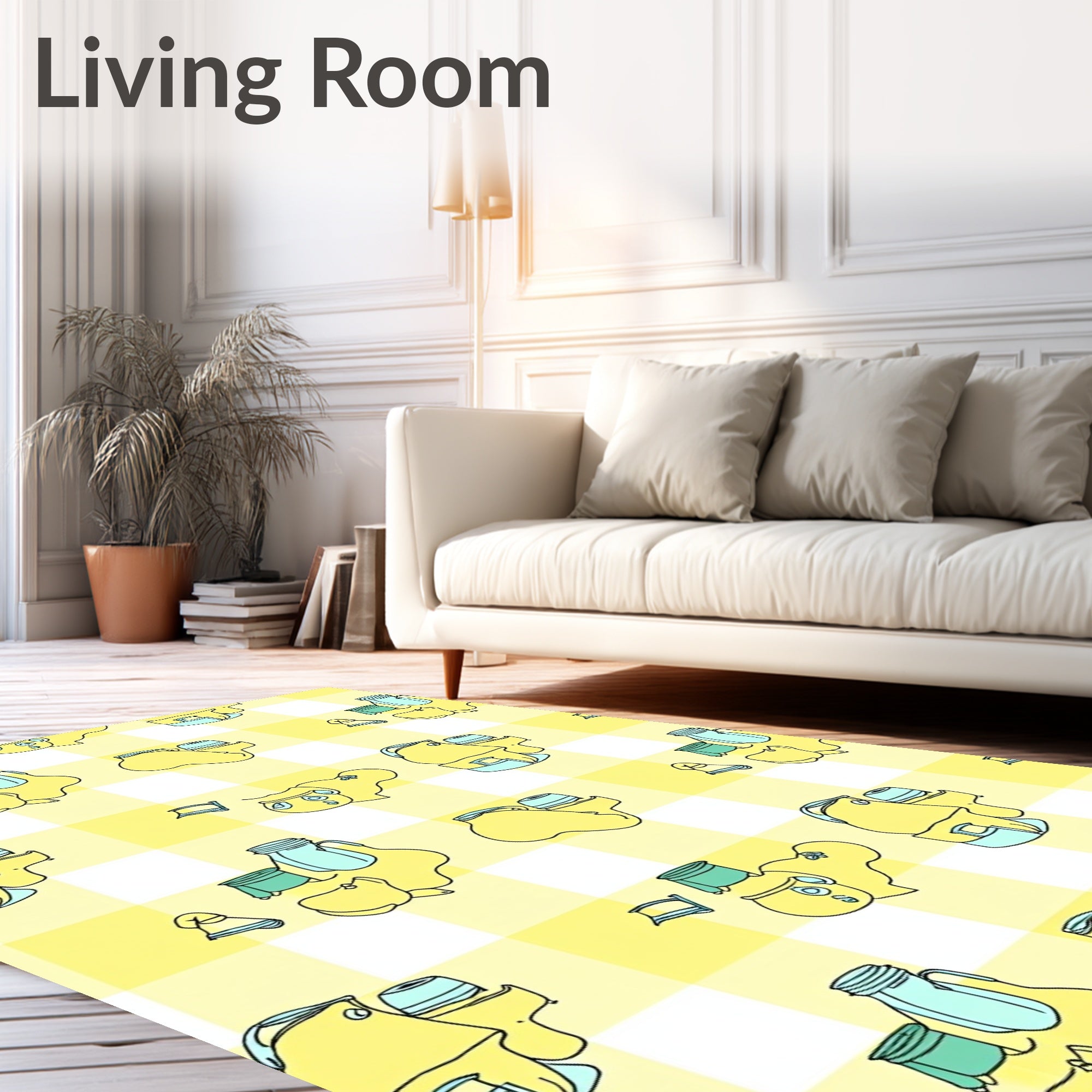 Cheery Yellow Gingham Creature Pattern Rug