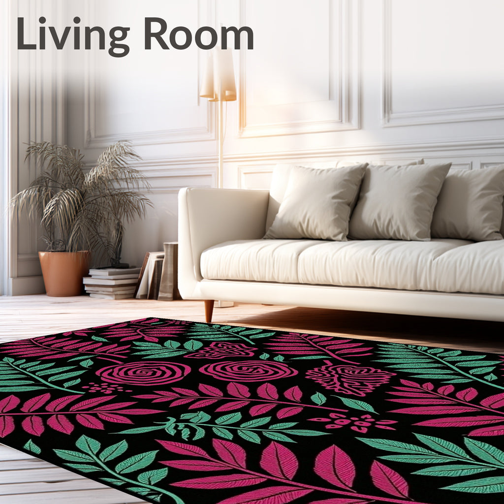 Bold Floral Leaf Pattern Rug