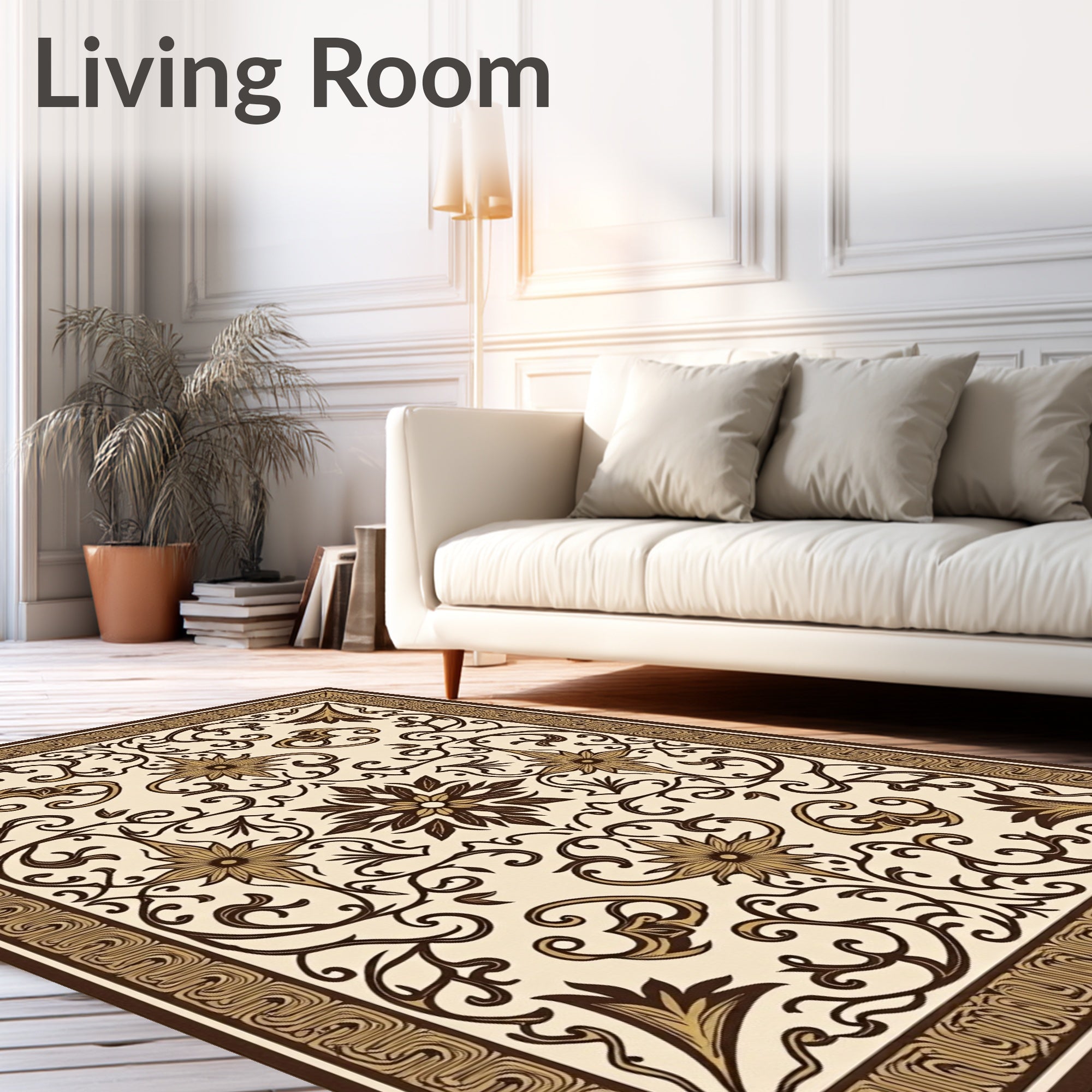 Intricate Floral Scroll Pattern Design Rug
