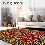 Rich Burgundy Gold Floral Botanical Rug