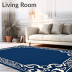 Classic Blue White Floral Border Rug