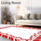 Crimson White Stripe Border Waves Rug