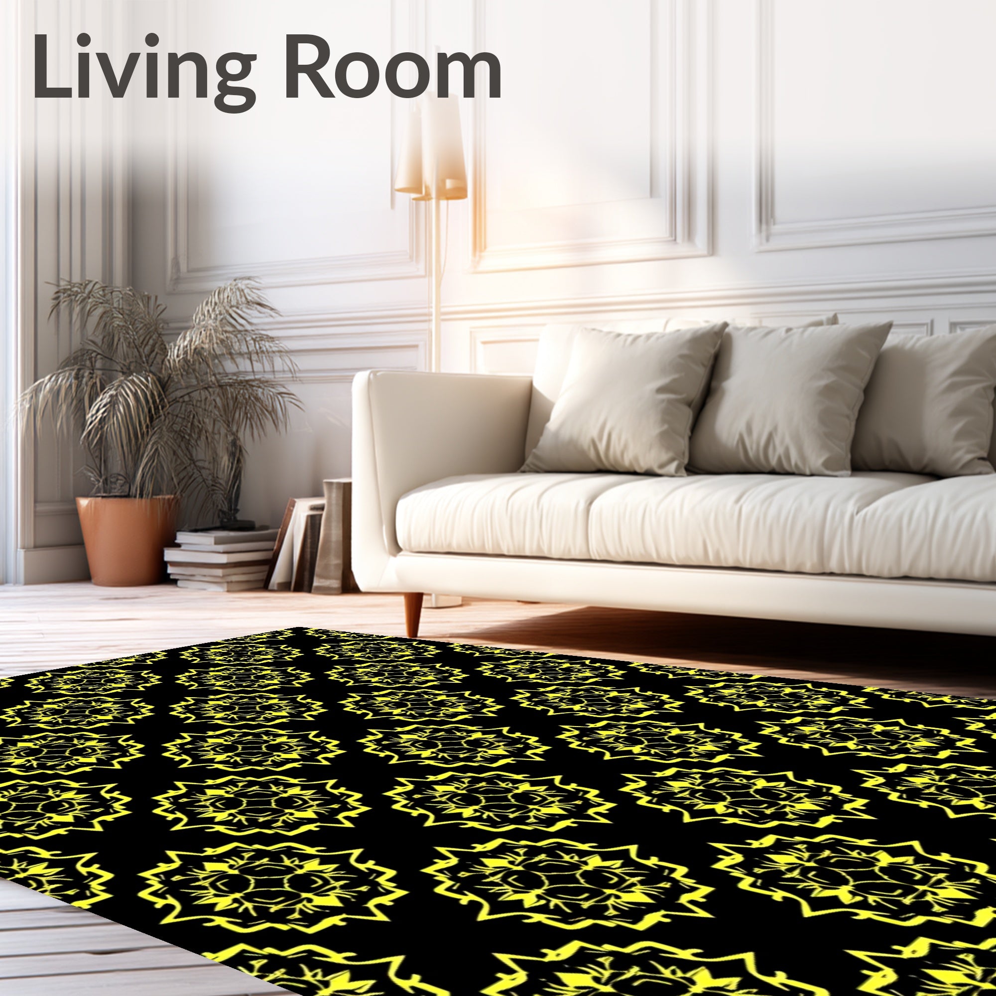 Mandala Yellow Black Repeating Medallion Rug