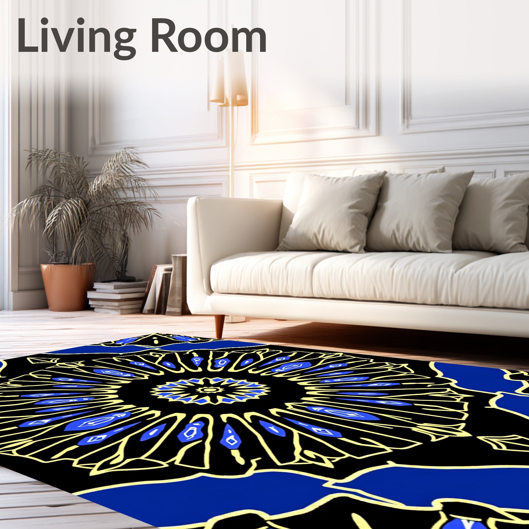 Radiant Blue Yellow Kaleidoscope Design Rug