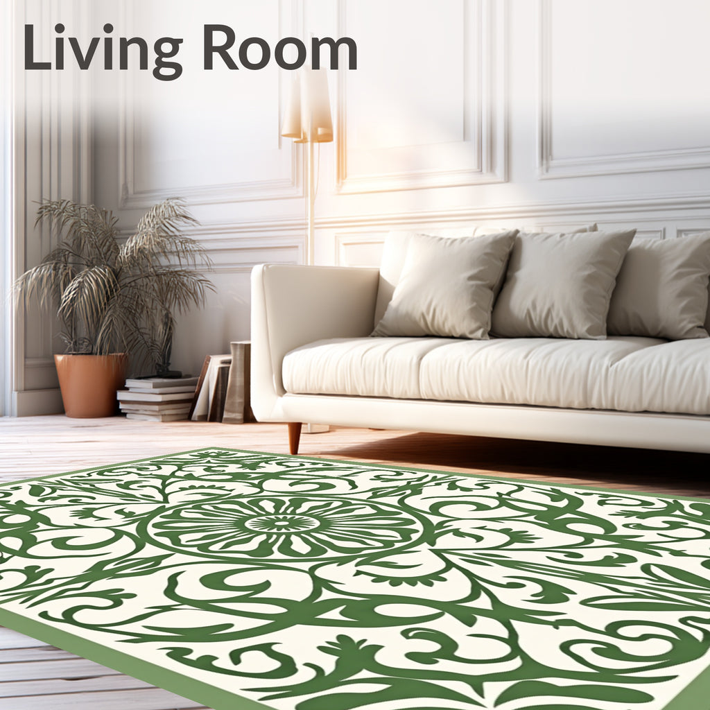 Ornate Green Floral Arabesque Rug