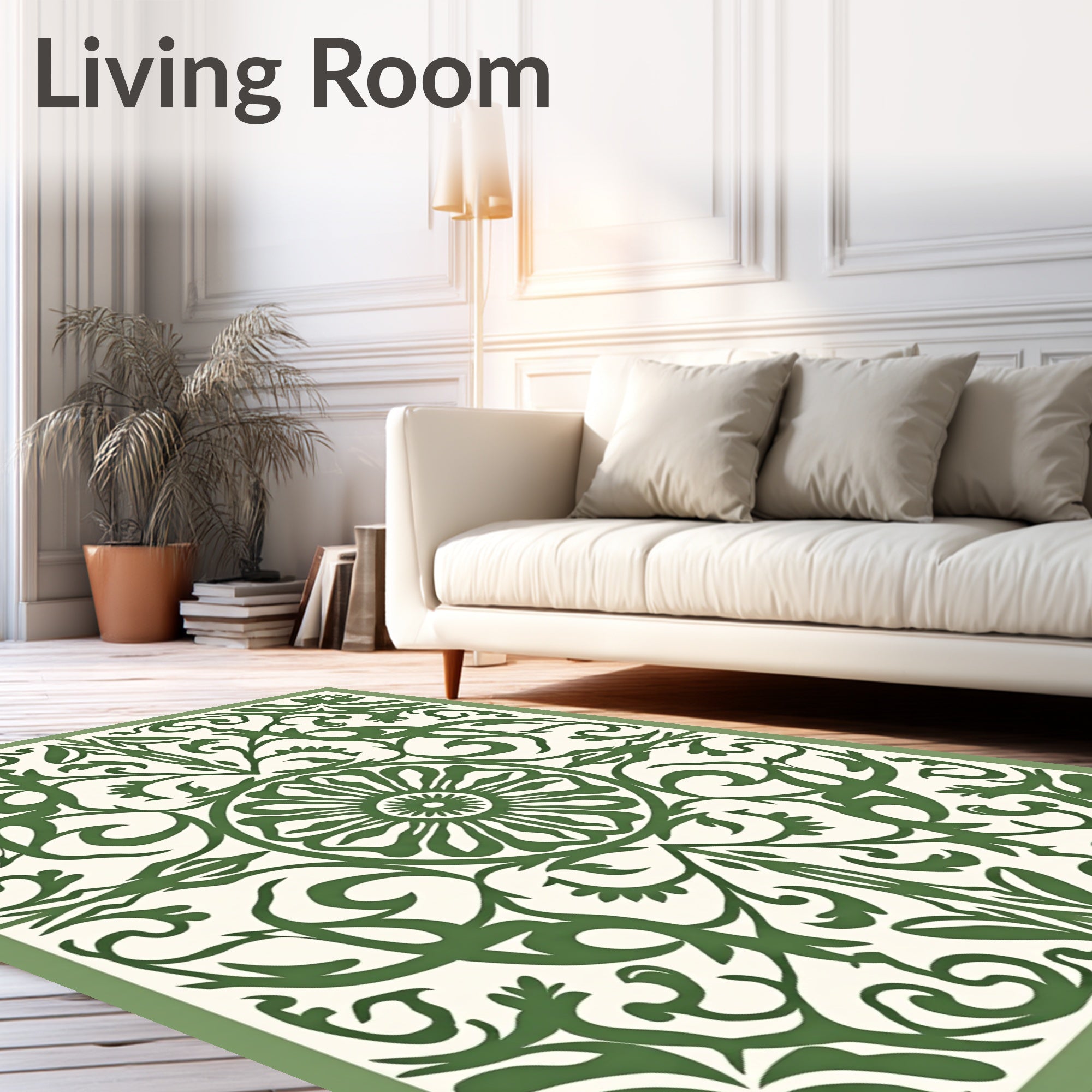 Ornate Green Floral Arabesque Rug