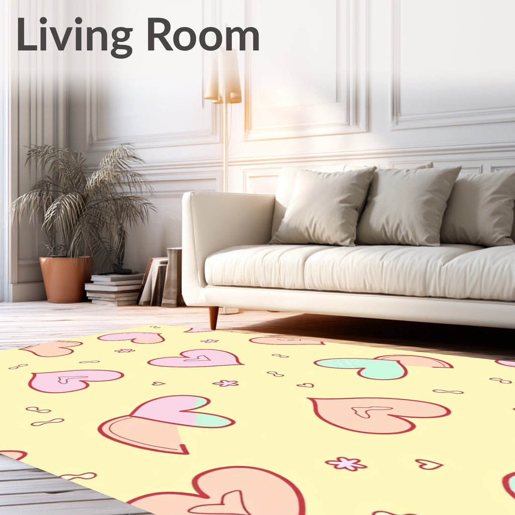 Sweet Heart Pattern Design With Cute Accents Rug