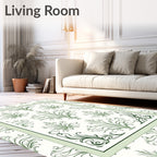 Green Damask Floral Patterned Rug