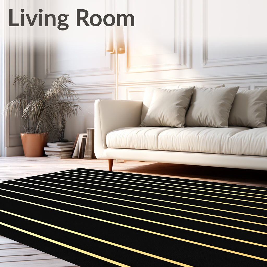 Minimalist Black Gold Stripes Rug