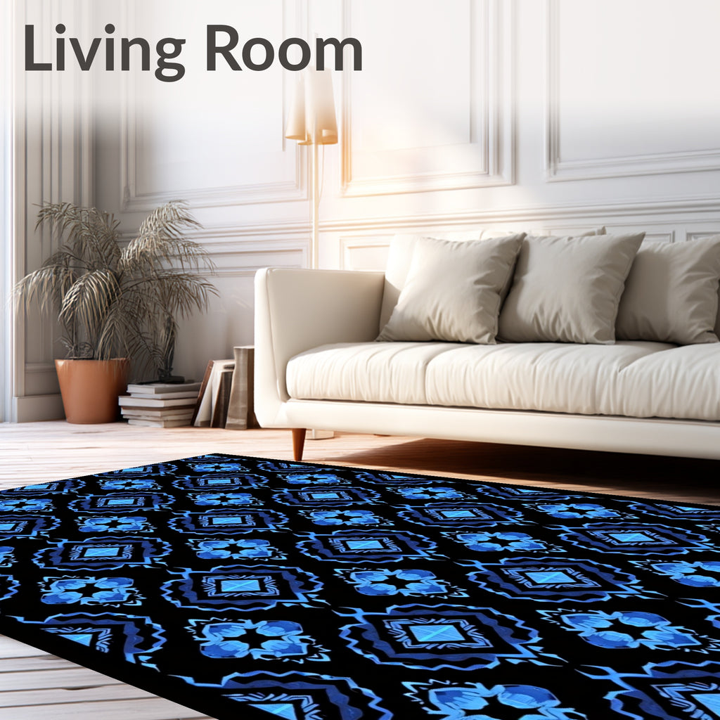 Bold Blue Geometric Diamond Pattern Rug
