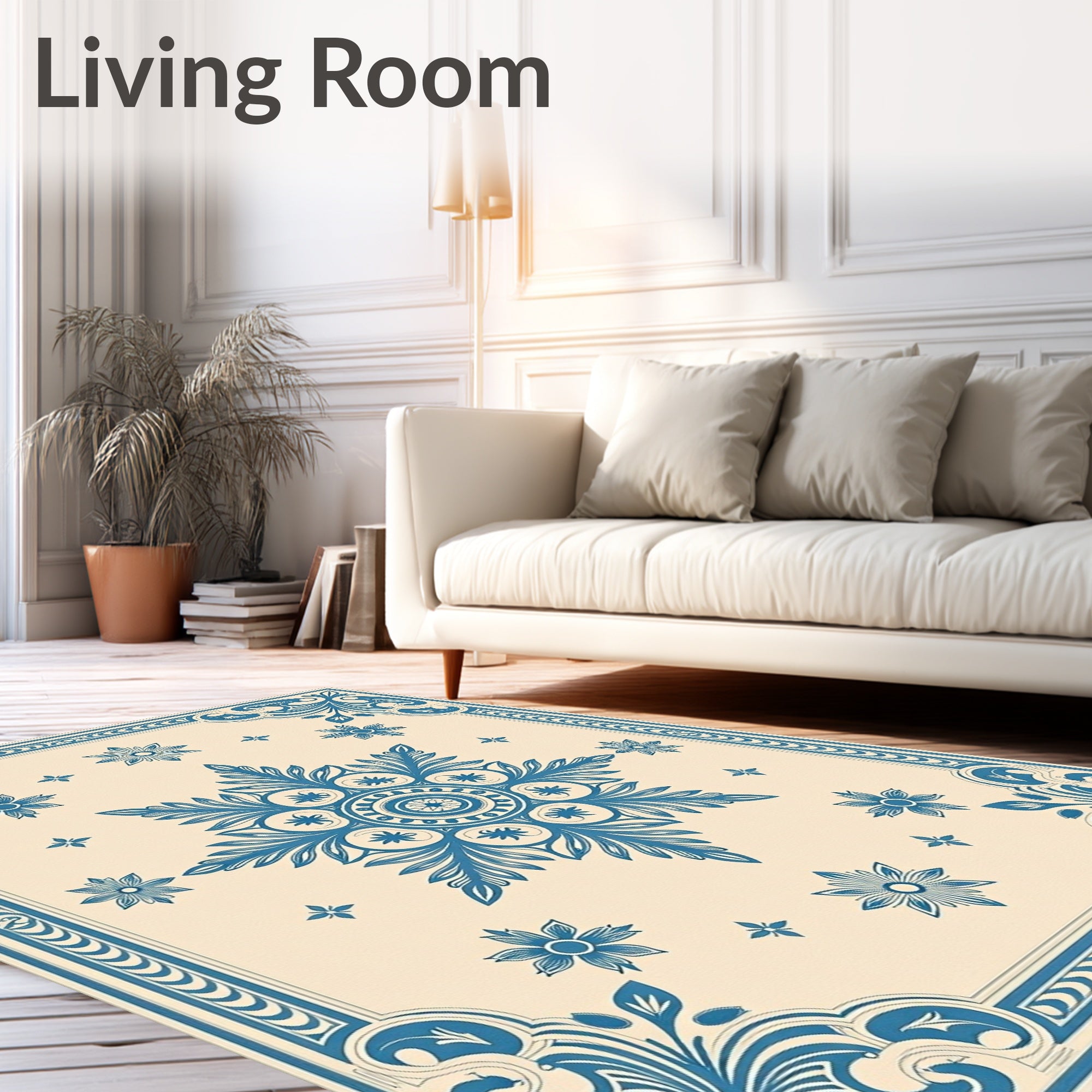 Ornate Blue Floral Mandala Pattern Rug