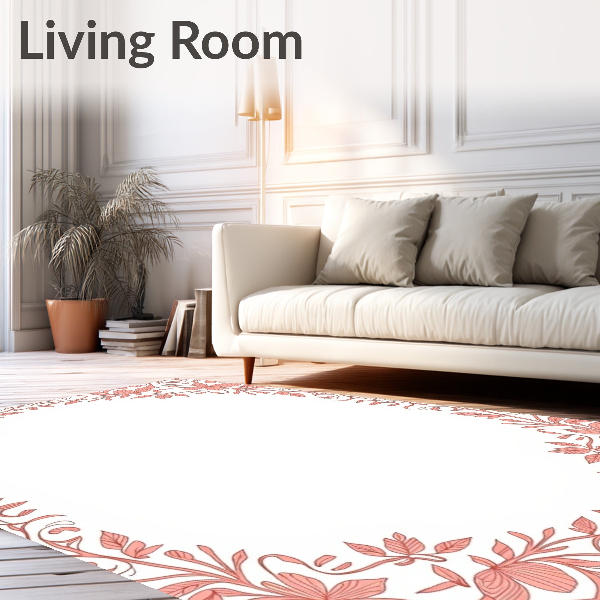 Coral Floral Vines Frame Design Rug