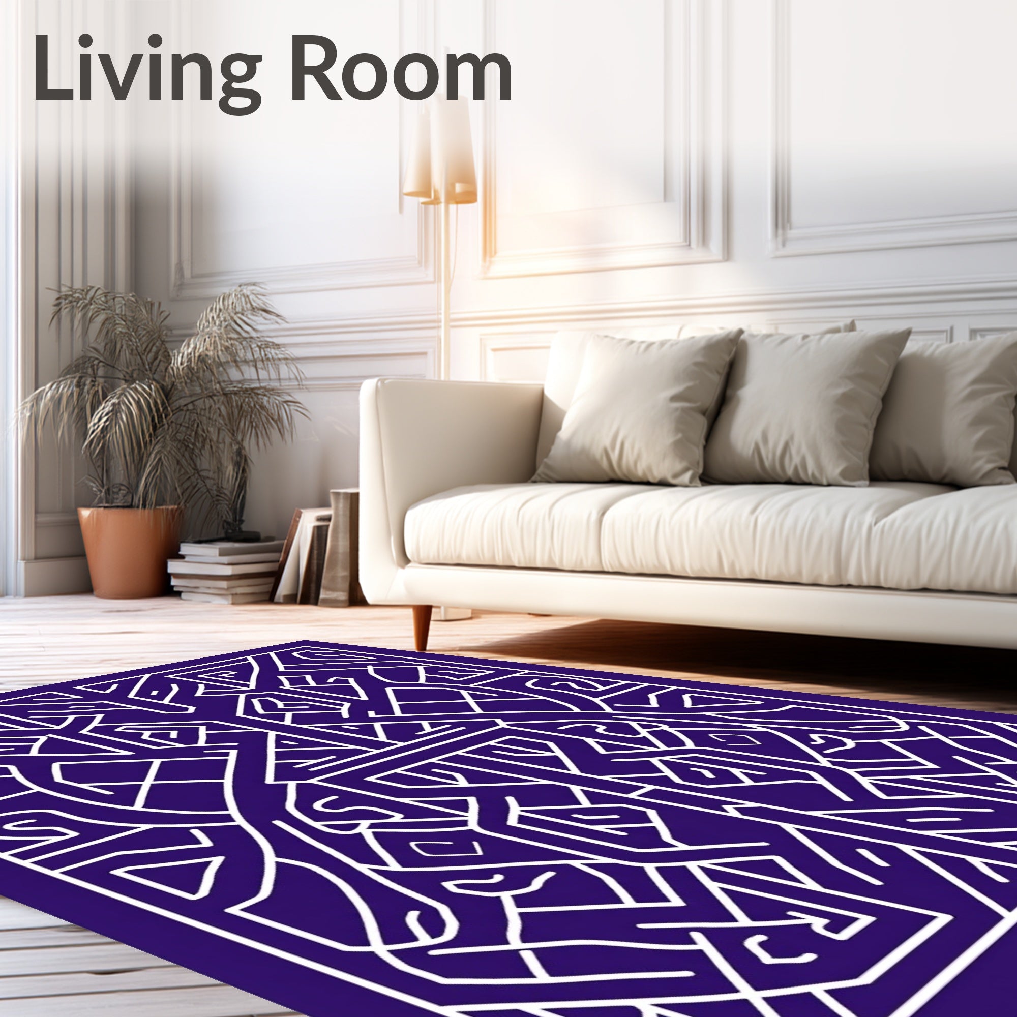 Abstract Intersecting White Lines Design Rug