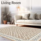 Intricate Lattice Tan Geometric Pattern Rug